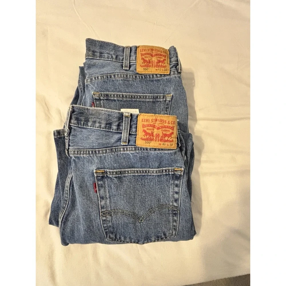 Levi's 550 Jeans 40x30 Exact Relaxed Straight Medium‎ Wash Denim Baggy 2 Pair